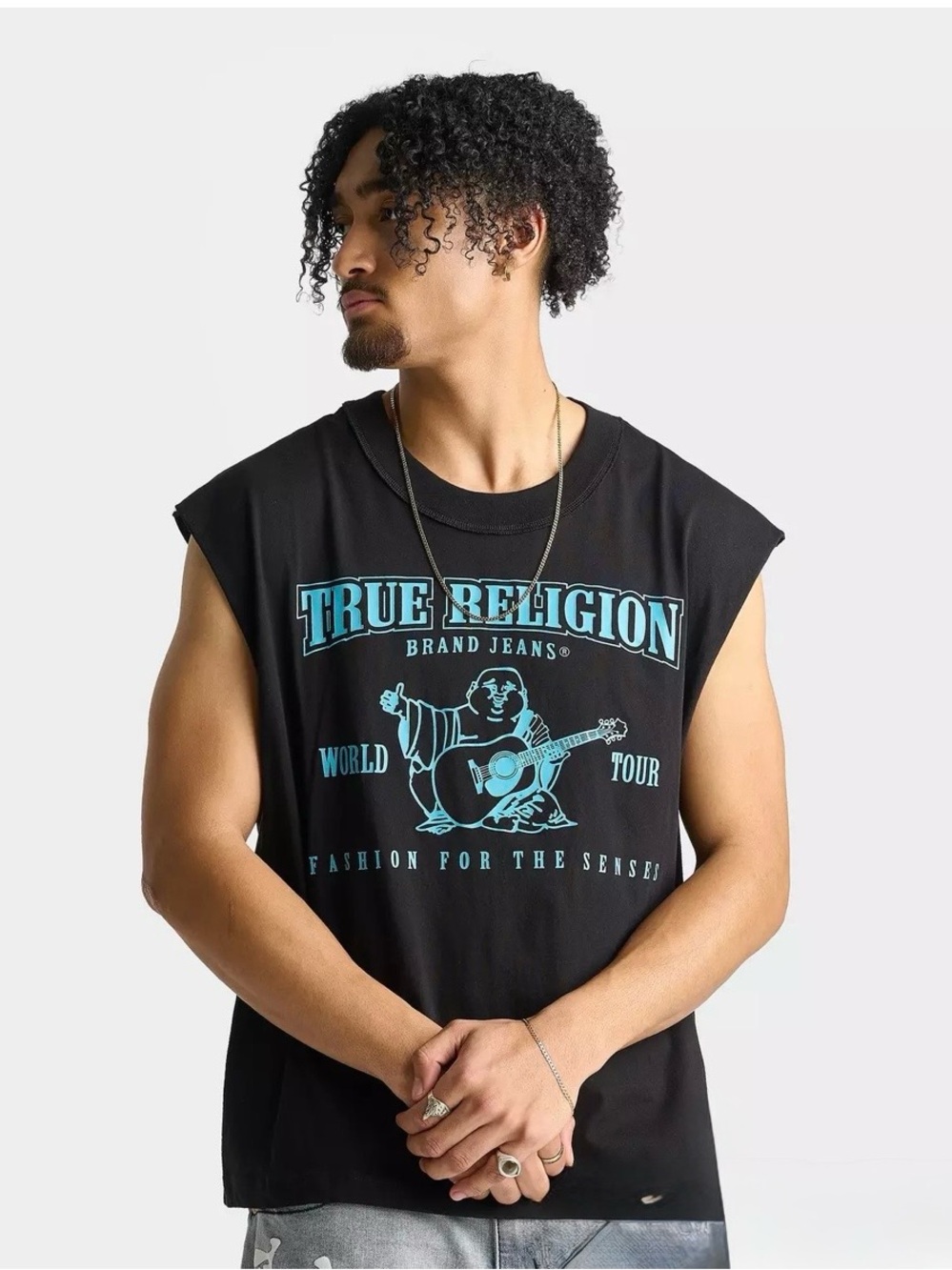 True Religion Black Sleeveless Graphic Tshirt.. Size Medium